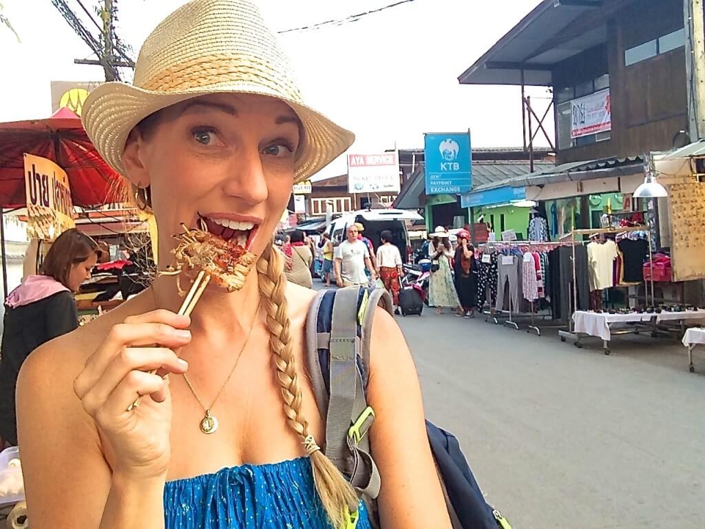 Thai street food bacon mushrooms